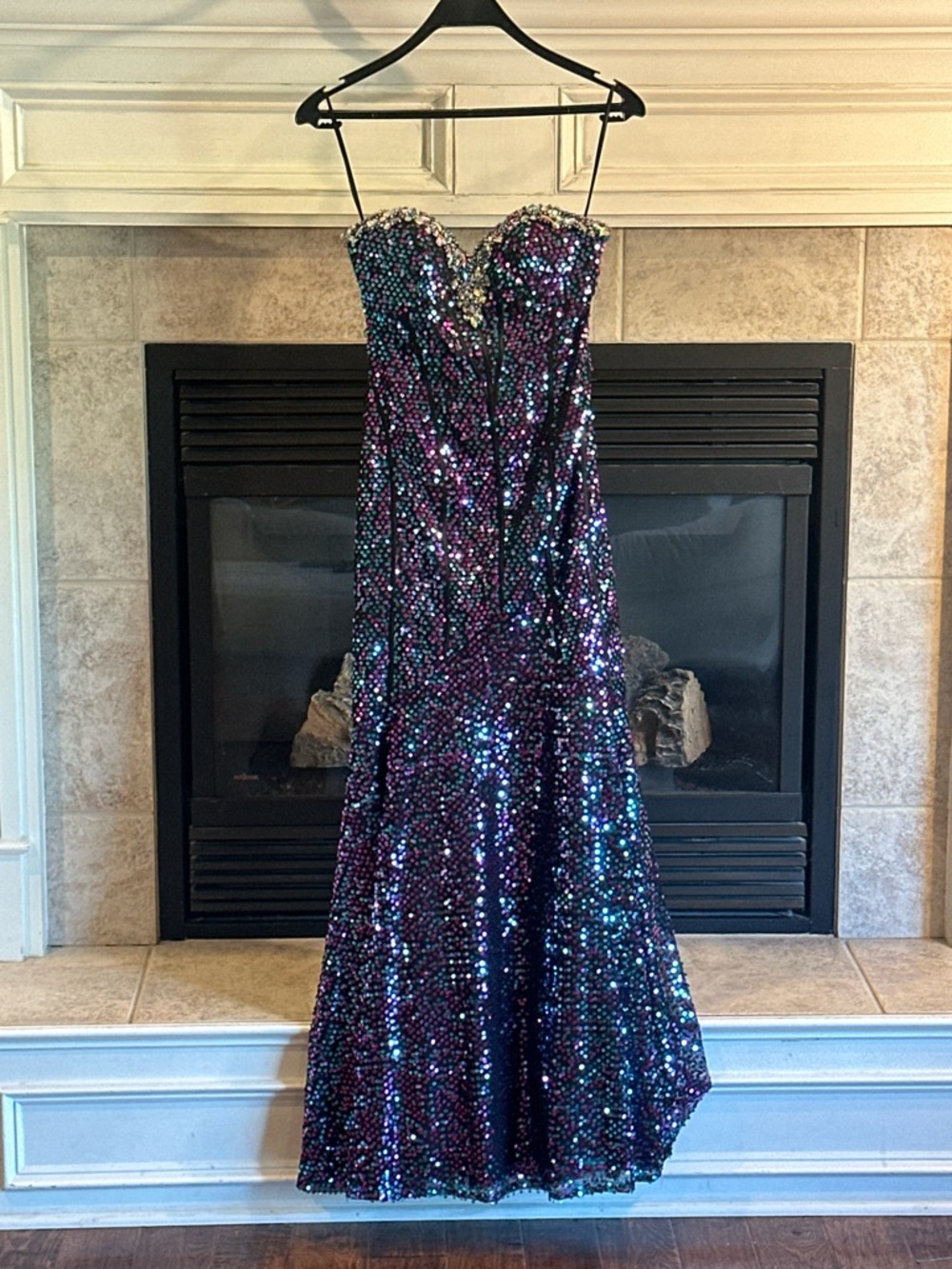 Prom Queen Elegance Sean Couture Floor Length Pink and Teal Sequin Gown Prom